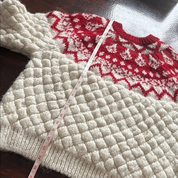 Zara Oversized Knit Jacquard Sweater Ivory Red Size Medium - Picture 13 of 16